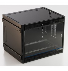 Шкаф коммутационный Hyperline (TWB-FC-1266-GP-RAL9004) настенный 12U 600x600мм пер.дв.стекл 60кг черный 662мм IP20 сталь                                                                                                                                  