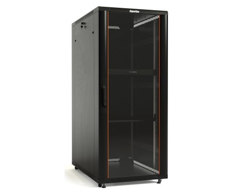 Шкаф напольный 19-дюймовый Hyperline TTB-4268-AS-RAL9004, 42U, 2055x 600х 800 мм (ВхШхГ), передняя стеклянная дверь со стальными перфорированными боковинами, задняя дверь сплошная, ручка с замком