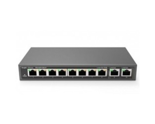 Коммутатор Reyee 8-Port 100Mbps + 2 Uplink Port 1000Mbps, 8 of the ports support PoE/PoE+ power supply. Max PoE power budget is 110W, unmanaged switch, desktop(Only US standard Adaptor is available)