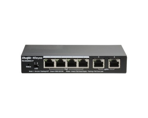 Коммутатор Ruiji RG-ES206GC-P 6 портов Gigabit Ethernet, с облачным управлением 4 PoE/PoE+ порта, 54W