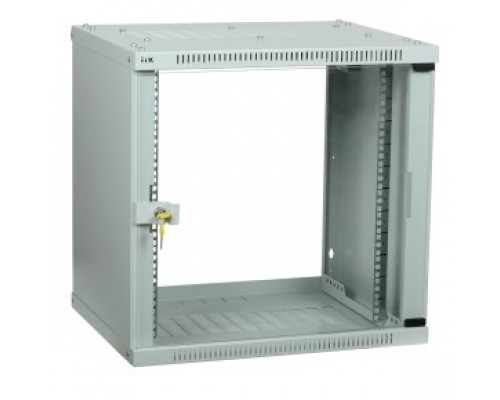 Шкаф коммутационный ITK Linea WE (LWE3-12U64-GF) настенный 12U 600x450мм пер.дв.стекл направл.под закл.гайки 50кг серый 400мм 15.8кг 200град. 585мм IP20 IK08 сталь