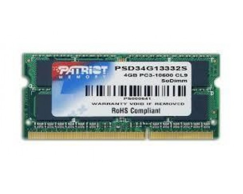 Модуль памяти SODIMM DDR3  4GB PC3-10600 Patriot PSD34G13332S