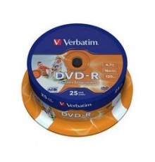 Диск DVD-R Verbatim 4.7 Gb, 16x, Cake Box (25), Printable (25/200)                                                                                                                                                                                        