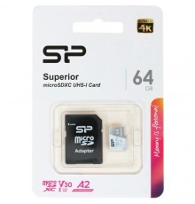 Флеш карта microSD 64GB Silicon Power Superior A2 microSDXC Class 10 UHS-I U3 Colorful 100/80 Mb/s (SD адаптер)                                                                                                                                           