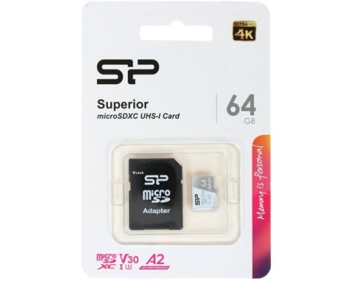 Флеш карта microSD 64GB Silicon Power Superior A2 microSDXC Class 10 UHS-I U3 Colorful 100/80 Mb/s (SD адаптер)