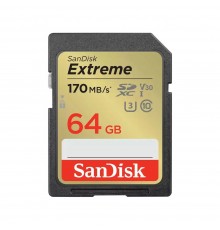 Флеш карта SD 64GB SanDisk SDXC Class 10 V30 UHS-I U3 Extreme 170MB/s                                                                                                                                                                                     