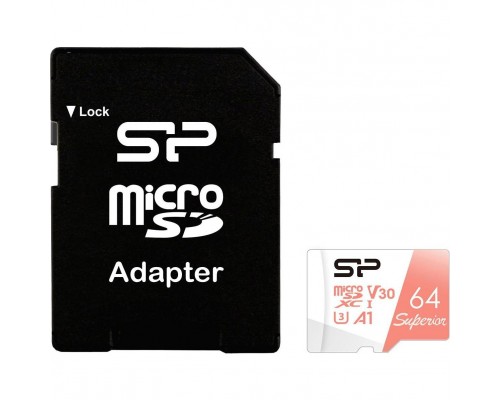 Флеш карта microSD 64GB Silicon Power Superior A1 microSDXC Class 10 UHS-I U3 100/80 Mb/s (SD адаптер)