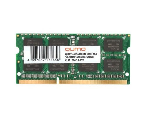 Модуль памяти QUMO SO-DIMM DDR-III 4GB 1600MHz PC-12800 512Mx8 CL11 204P Retail (QUM3S-4G1600C11)