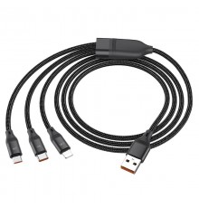 Кабель USB HOCO HC-55933 U104/ 3-in-1:  Lightning+Micro+Type-C/ 1.2m/ 6A/ Нейлон/ Black                                                                                                                                                                   