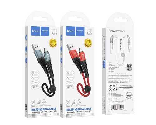 Кабель USB Micro/ HOCO HC-10550 X38/ 1m/ 2.4A/ Нейлон/ Red