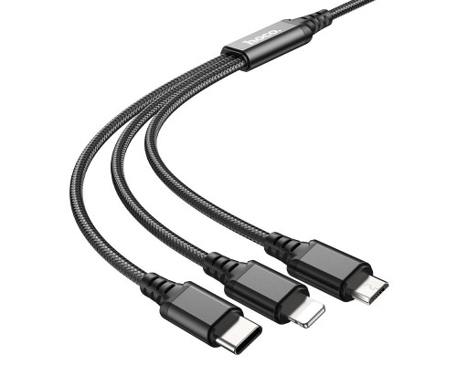 Кабель USB HOCO HC-67400 X76/ 3-in-1: Lightning+Micro+Type-C/ 1m/ 2A/ Black