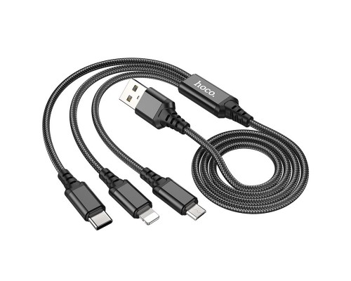 Кабель USB HOCO HC-67400 X76/ 3-in-1: Lightning+Micro+Type-C/ 1m/ 2A/ Black