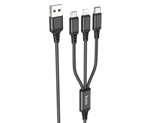 Кабель USB HOCO HC-67400 X76/ 3-in-1: Lightning+Micro+Type-C/ 1m/ 2A/ Black