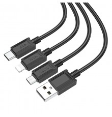 Кабель USB HOCO HC-67363 X74/ 3-in-1: Lightning+Micro+Type-C/ 1m/ 2A/ Black                                                                                                                                                                               