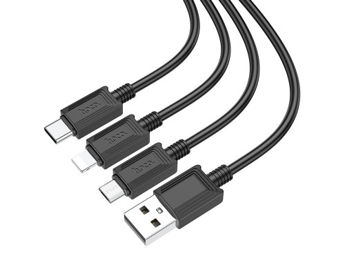 Кабель USB HOCO HC-67363 X74/ 3-in-1: Lightning+Micro+Type-C/ 1m/ 2A/ Black