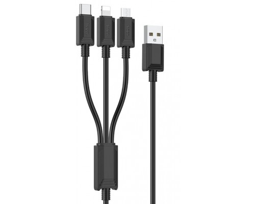 Кабель USB HOCO HC-67363 X74/ 3-in-1: Lightning+Micro+Type-C/ 1m/ 2A/ Black