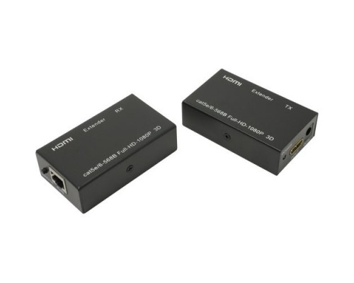 Активный удлинитель ORIENT VE045, HDMI extender (Tx+Rx), до 60 м по одной витой паре, HDMI 1.4а, 1080p@60Hz/3D, HDCP, подключается кабель UTP Cat5e/6, питание от внешних БП 5В/1А, метал.корпуса (30905)