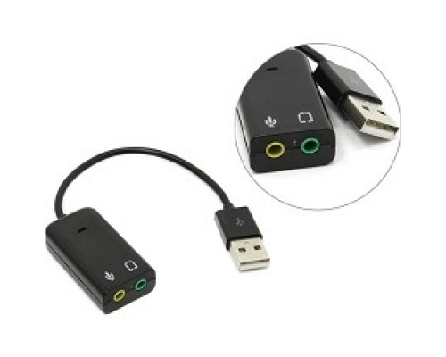 Переходник ORIENT Адаптер с кабелем AU-01S, USB to Audio, 2 x jack 3.5 mm для подключения гарнитуры к порту USB, черный