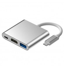 Кабель-адаптер ORIENT C028, USB3.1 Type-C (DisplayPort Alt mode) -> HDMI+USB 3.0+PD(Type-C), 4K@30Hz, 0.15 метра, серебристый (31062)                                                                                                                     