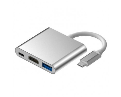 Кабель-адаптер ORIENT C028, USB3.1 Type-C (DisplayPort Alt mode) -> HDMI+USB 3.0+PD(Type-C), 4K@30Hz, 0.15 метра, серебристый (31062)