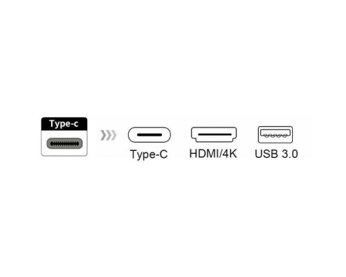 Кабель-адаптер ORIENT C028, USB3.1 Type-C (DisplayPort Alt mode) -> HDMI+USB 3.0+PD(Type-C), 4K@30Hz, 0.15 метра, серебристый (31062)