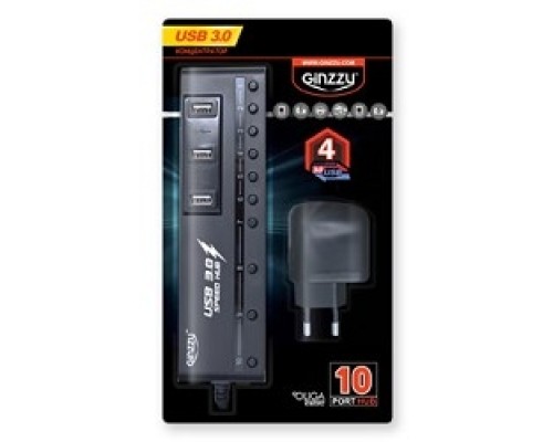 Контроллер HUB GR-380UAB Ginzzu USB 3.0 10 port + adapter