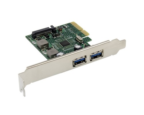 Контроллер ORIENT AM-U3142PE-2A, PCI-Ex4 v3.0, USB 3.2 Gen2, 2-port ext Type-A, ASM3142 chipset, разъем доп.питания, в комплекте LP планка крепления (31273)