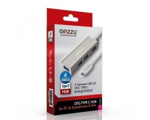 Концентратор 4-х портовый Ginzzu USB 3.0 OTG Type C в алюминиевом корпусе GR-518UB