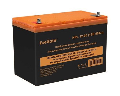 Аккумуляторная батарея ExeGate EX285655RUS HRL 12-90 (12V 90Ah, под болт М6)