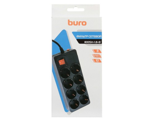 Сетевой фильтр Buro 800SH-1.8-B 1.8м (8 розеток) черный (коробка)