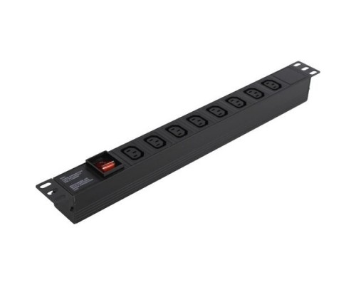 Блок розеток горизонтальный ExeGate ServerPro PDU-19H808 Al-8С13-C14-SW, 1U, Алюминий, 8 IEC 320 C13, С14, выкл. с подсветкой, черный