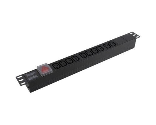 Блок розеток горизонтальный ExeGate ServerPro PDU-19H001 Al-10С13-C14-SW, 1U, Алюминий, 10 IEC 320 C13, С14, выкл. с подсветкой, черный