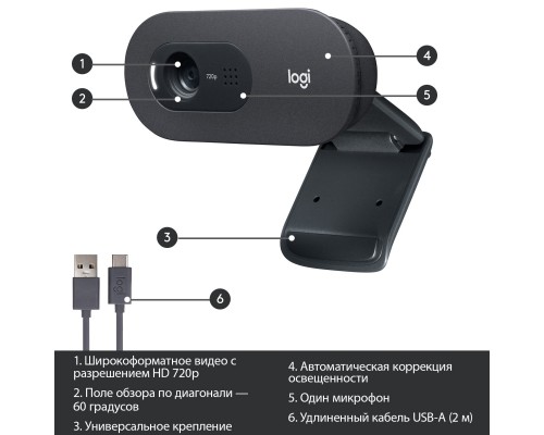 Веб-камера Logitech HD Webcam C505 Black 960-001364