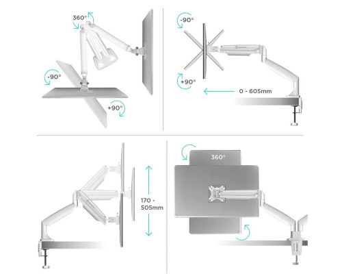 Настольный кронштейн-газлифт для двух мониторов ONKRON G200W
