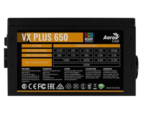 Блок питания ATX AeroCool VX Plus 650W RGB 4718009150928