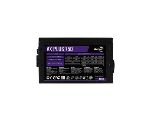 Блок питания 750W AeroCool VX-750 PLUS RGB 4718009150942