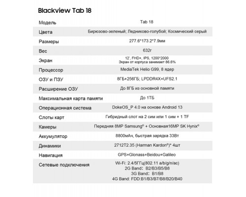 Планшет BlackView Tab18 8/256Gb BVTAB18-8256GRA