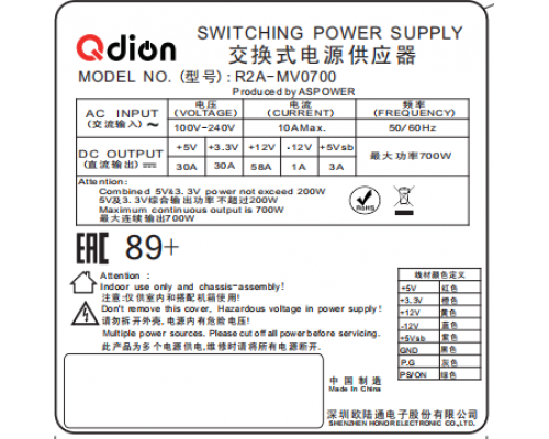 Блок питания серверный Qdion Model R2A-MV0700