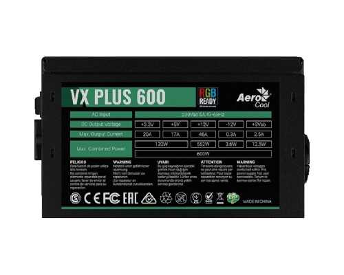 Блок питания AeroCool VX Plus 600 RGB 4718009150911