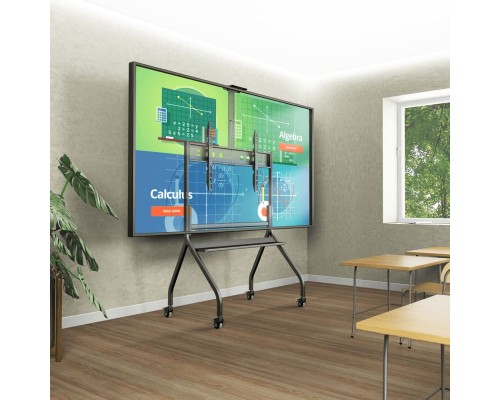 Напольная мобильная стойка для ТВ ONKRON TS2080-B 60-120 дюймов черная с полкой и регулировкой высоты VESA 200x200 300x300 400x400 600x400 до 150 кг