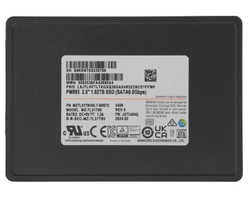 Накопитель SSD Samsung PM893 1.92TB MZ7L31T9HBLT-00B7C