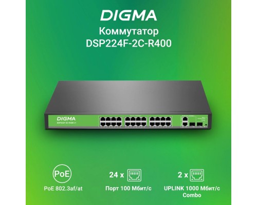 Коммутатор неуправляемый Digma DSP224F-2C-R400 V1 (L2)