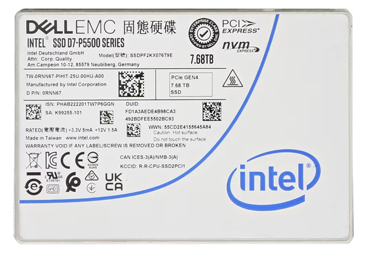 Накопитель SSD Intel 7.68TB D7-P5500 SSDPF2KX076T9N1                                                                                                                                                                                                      